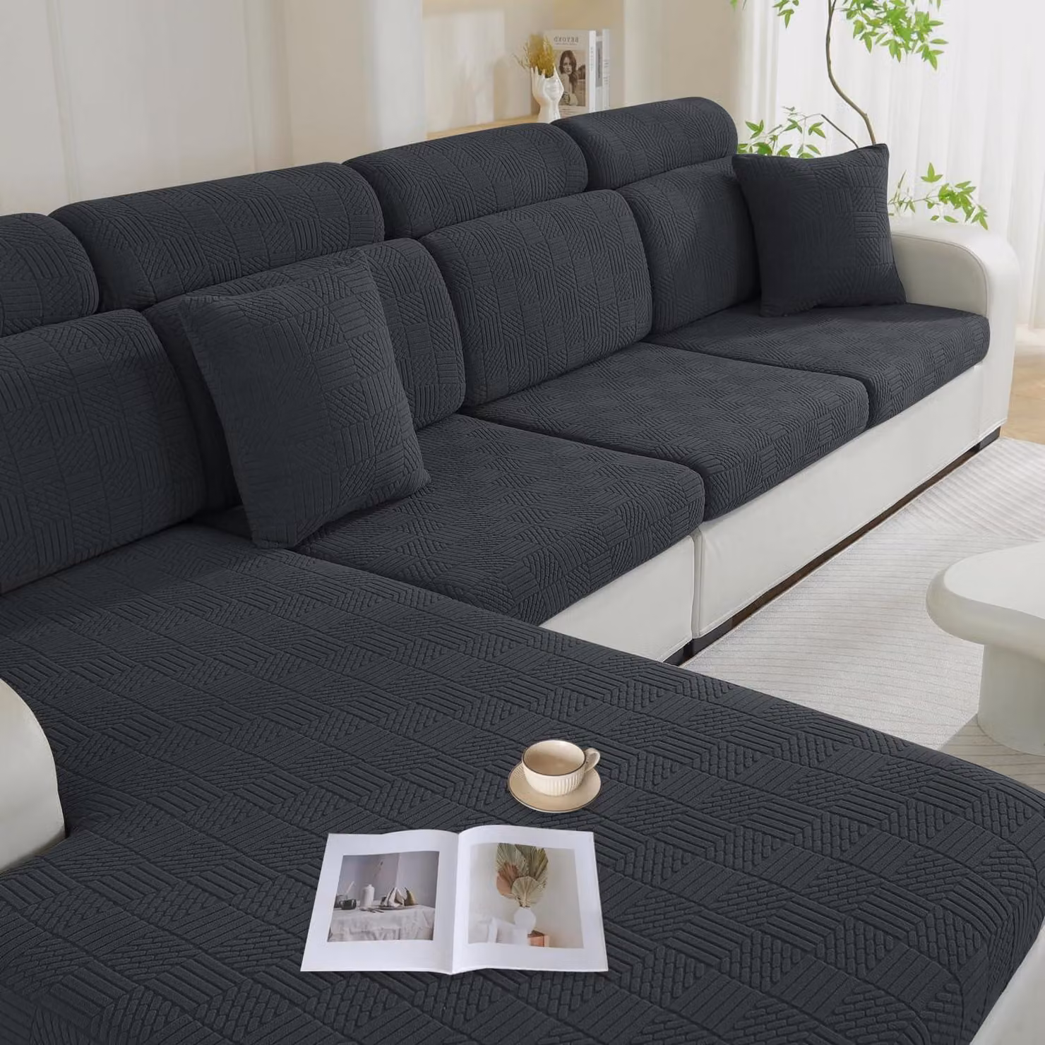 Copertura elastica impermeabile per cuscini da seduta, universale, adatta a divani a 1 posto, divani angolari 3+1 e chaise longue, colore grigio scuro