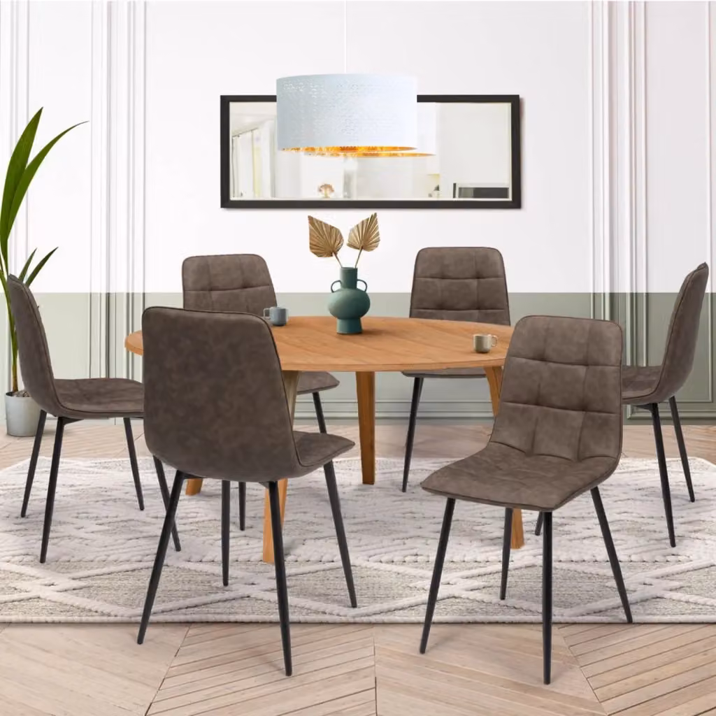 Set di 6 sedie da pranzo vintage IDMarket in similpelle marrone con struttura in metallo e plastica – 2