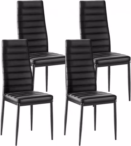 Set di 4 sedie da pranzo moderne VEVOR in pelle sintetica nera con gambe in metallo, L: 46,5 cm, P: 40,5 cm, H: 97 cm
