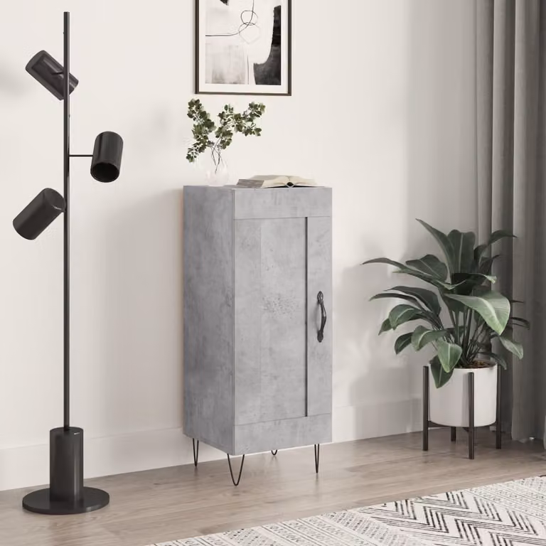 Credenza moderna vidaXL in legno multistrato e metallo, Grigio, L 34,5 cm x P 34 cm x H 90 cm