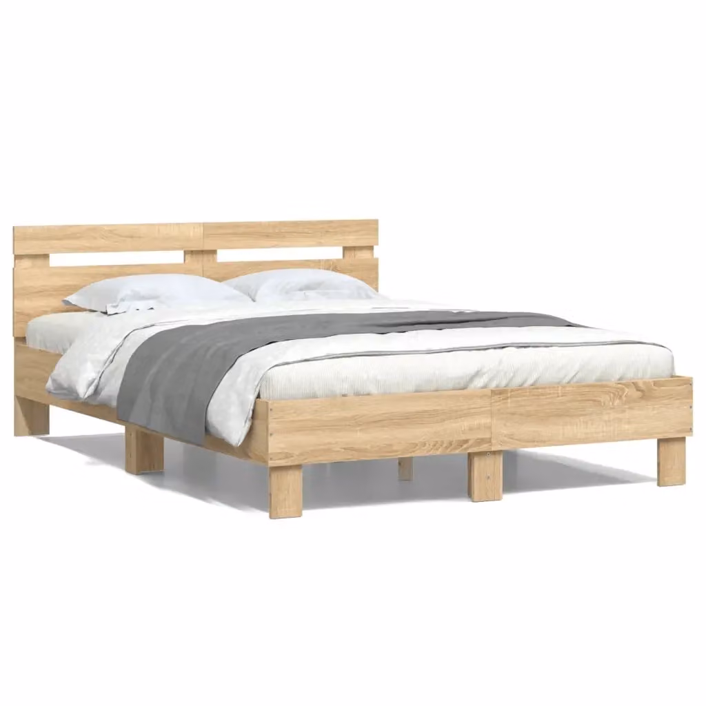 Letto con rete a doghe piatte vidaXL in legno color rovere marrone L 120 x P 200 cm – 2