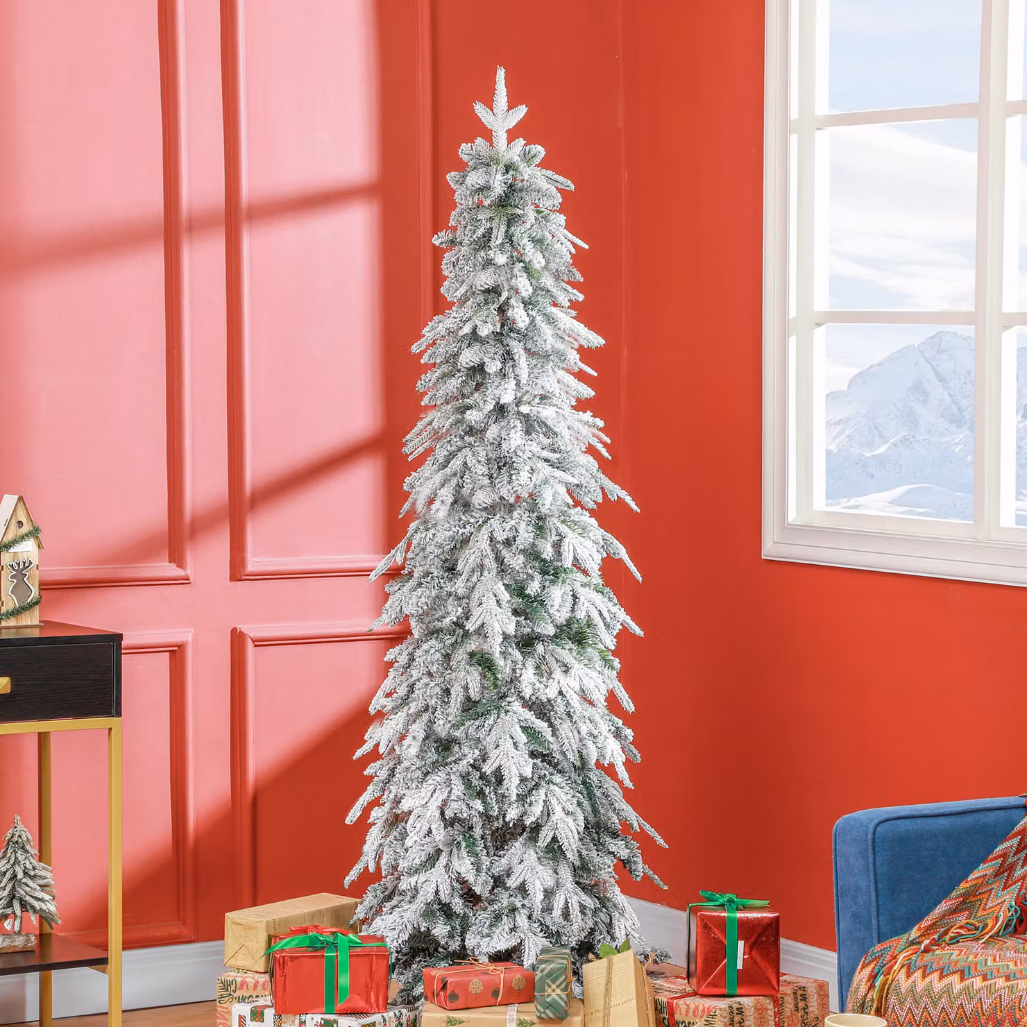 Albero di Natale artificiale HOMCOM con neve artificiale e apertura automatica, Verde, Altezza: 180 cm – 2