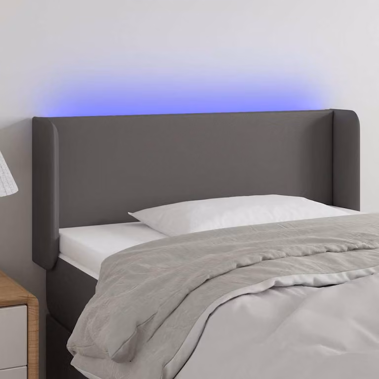 Testiera per letto vidaXL in similpelle grigia con illuminazione LED e porta di ricarica USB, L 103 cm, P 16 cm, H 78-88 cm