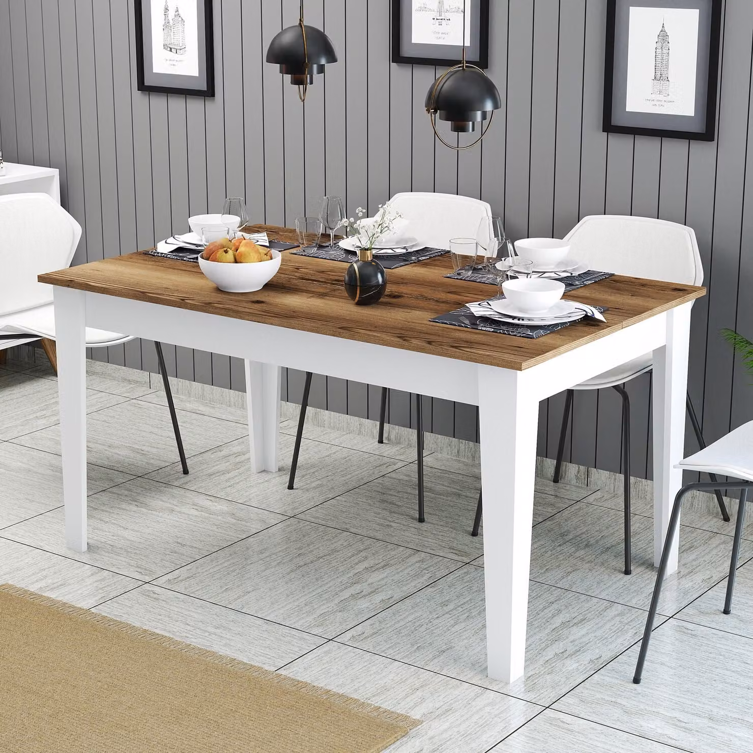 Skye Decor, Milan 520 - Noce, Bianco, Tavoli da pranzo, Noce, 145 x 75 x 88 cm