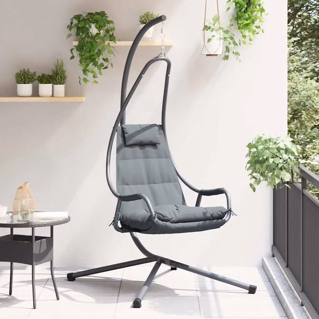 Sedia uovo sospesa vidaXL con struttura in acciaio e tessuto outdoor, colore antracite, L/P/H: 94 x 107 x 196,5 cm