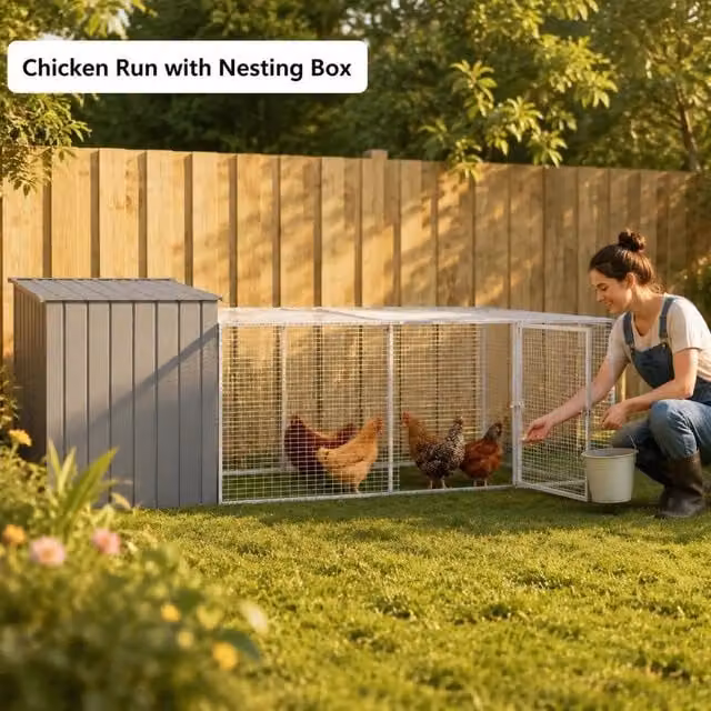 Chicken Cage With Run, Light Grey, 110x405x110 Cm, Galvanized Steel