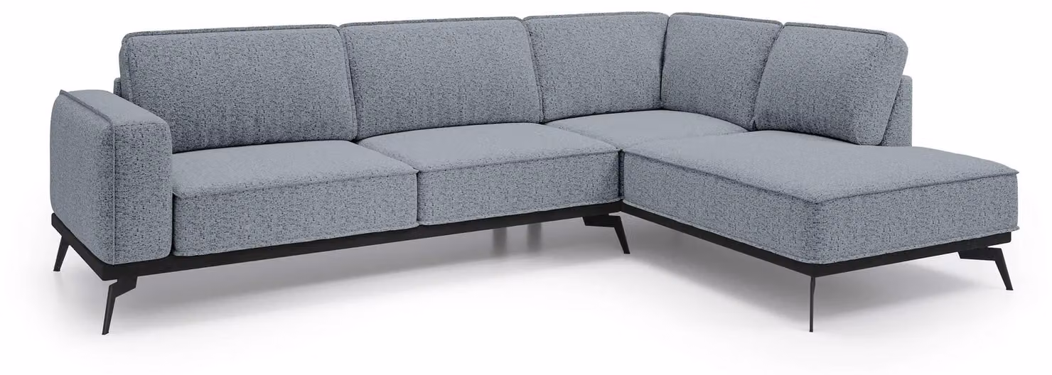 Divano angolare Rosalia, lato destro, colore grigio-blu, effetto "nebbia"