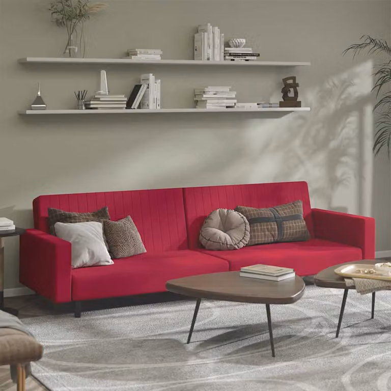 vidaXL Divano Letto Click-Clack Moderno in Velluto Rosso con Struttura in Legno Solido e Poggiatesta Regolabile, L/P/H: 220 x 90 x 69 cm