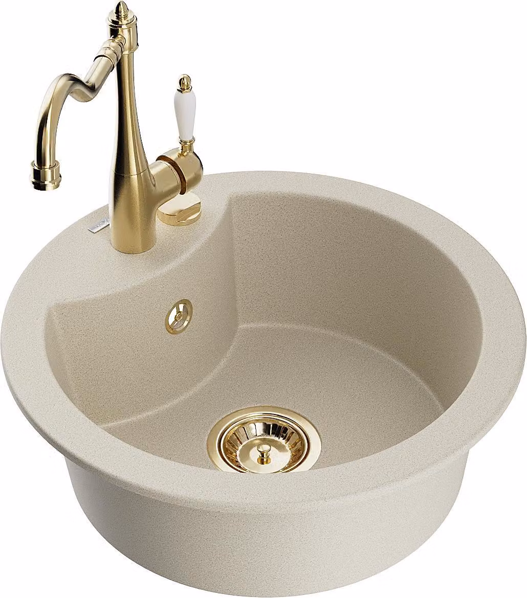 Mexen Diego lavello da cucina in granito 1 vasca con miscelatore Carla, beige - 6512-69-670700-50