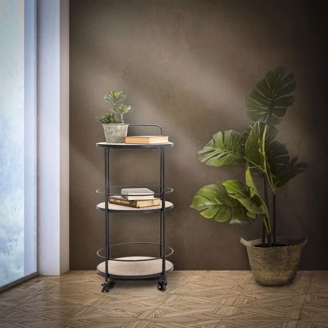 Carrello DMORA con 3 Ripiani in Legno e Metallo, Marrone e Nero, L 40 cm x P 42 cm x H 82 cm – 1