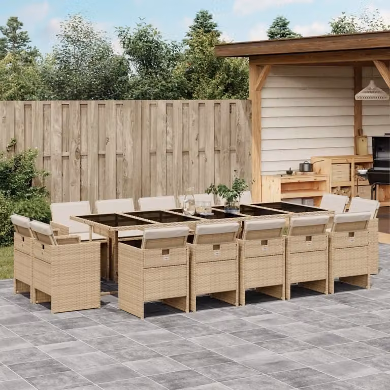Maison Exclusive - Set da Pranzo da Giardino 15 pz con Cuscini Beige in Polyrattan