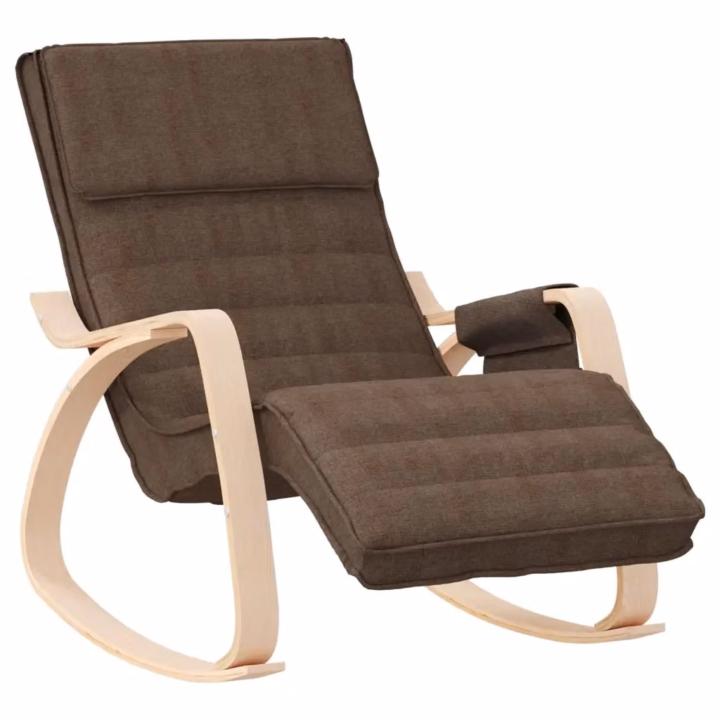Sedia a dondolo moderna vidaXL in tessuto marrone e legno di betulla – 2