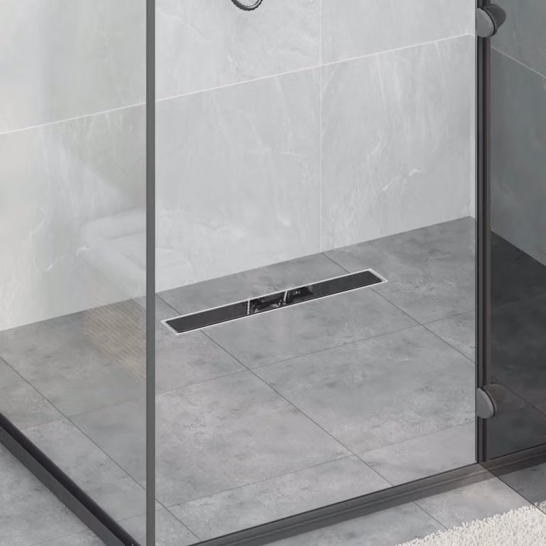 Drenaggio doccia con copertura in vetro vidaXL in acciaio inossidabile e plastica, Nero, Larghezza: 60 cm