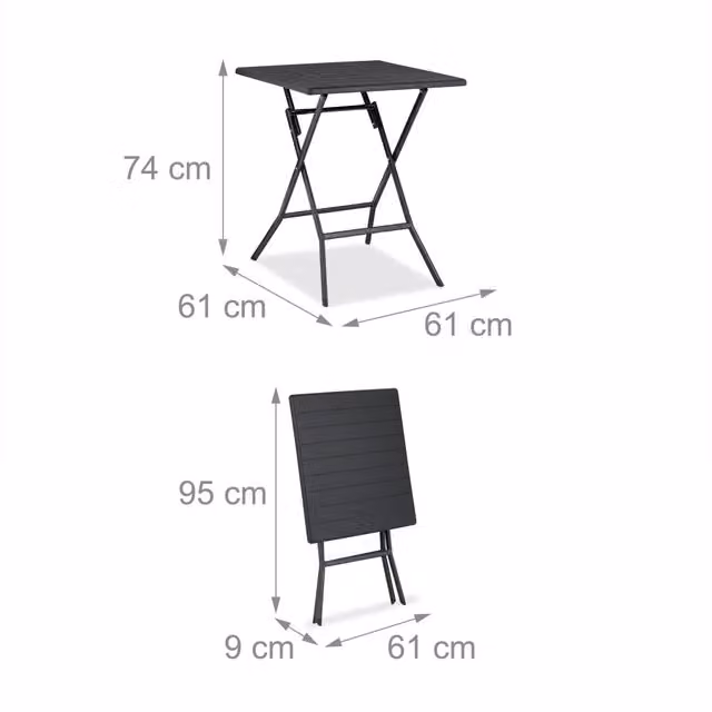 Set da balcone da 3 pezzi tavolo pieghevole 61 x 61 cm e 2 sedie comode design moderno in plastica grigia 13_0015631