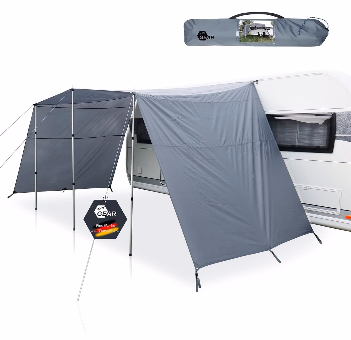 Telo per caravan Teramo - Tenda da sole con pareti laterali - 450x240 cm - Grigio