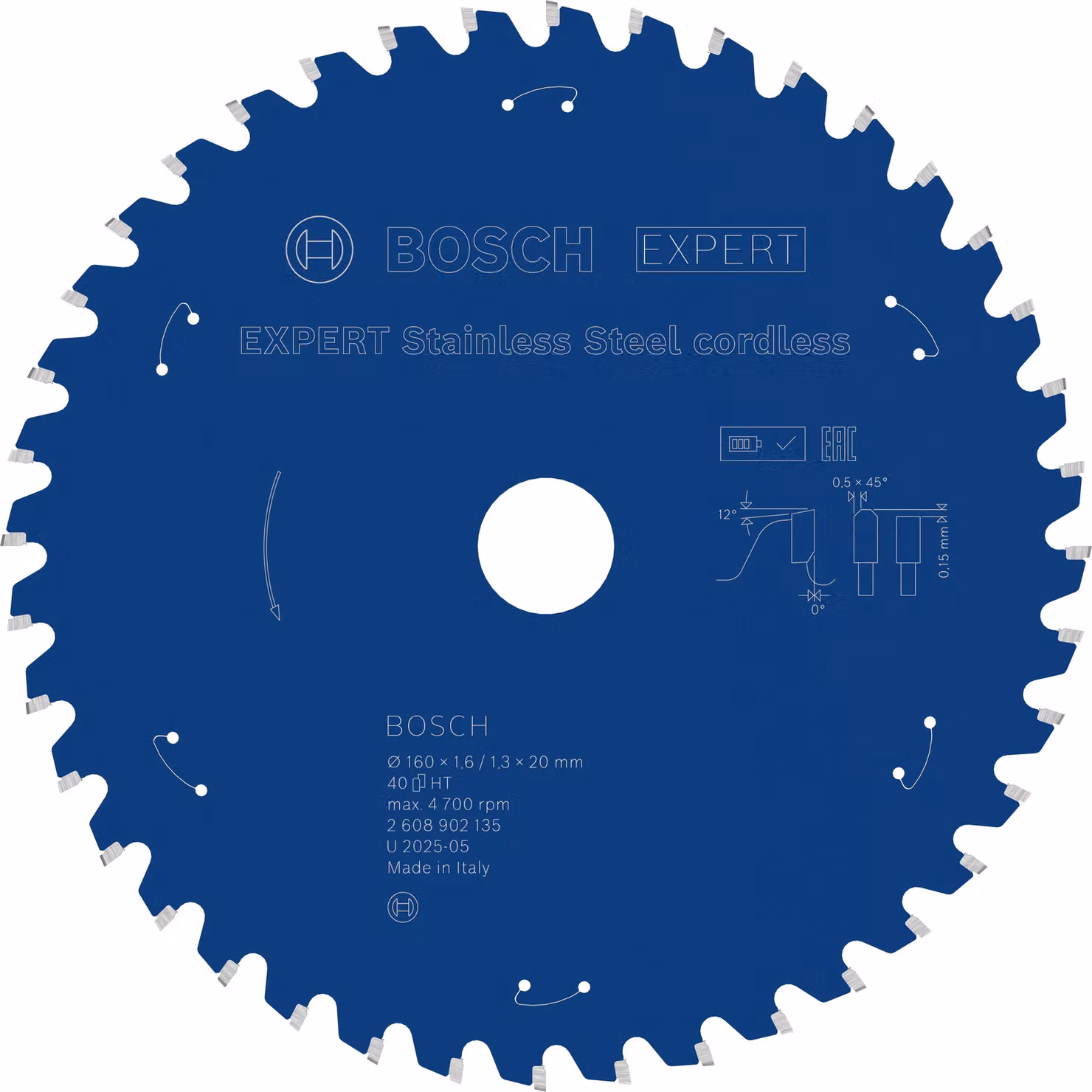 Lama circolare Bosch EXPERT in acciaio inossidabile, 160x20 mm, Z40