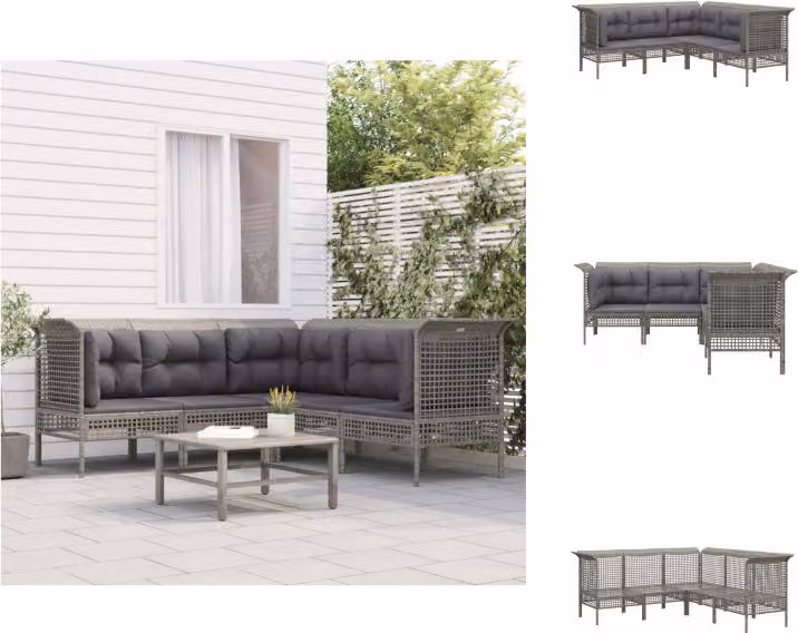 vidaXL Set da salotto da giardino 5 pezzi con cuscini in poly rattan grigio - Set di mobili da giardino