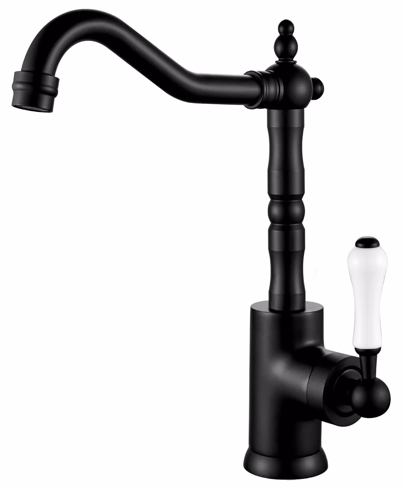 Rubinetto da bagno in stile retrò, nero opaco, altezza del beccuccio 280 mm, miscelatore monocomando per lavabo