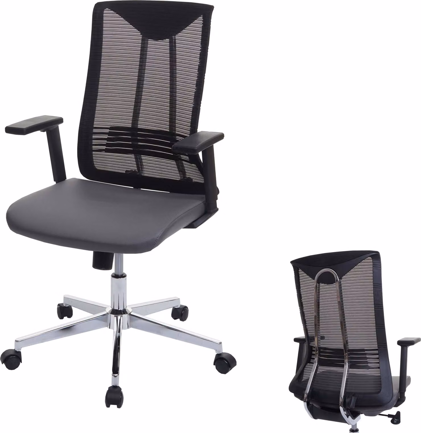 Sedia da ufficio HWC-J53, sedia girevole da scrivania, ergonomica in Pelle finta ~ grigio