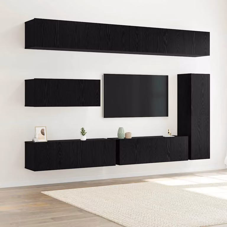 Set mobile TV moderno vidaXL in 7 pezzi, Rovere e Nero, in legno ingegnerizzato e MDF