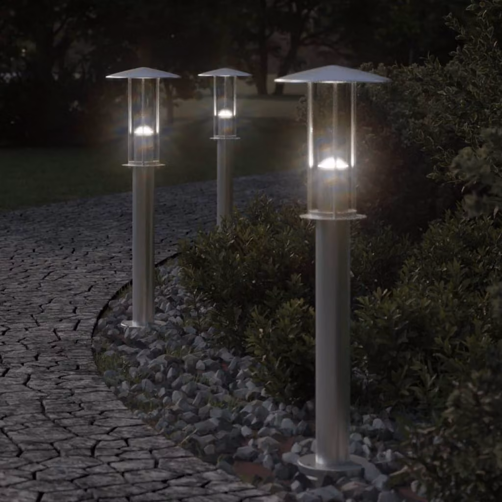 vidaXL Lampada da terra per esterni in acciaio inox argento, Altezza: 60 cm