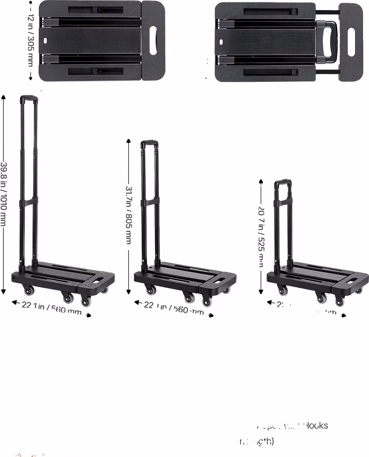 Carrello manuale pieghevole, design ripiegabile, capacità di carico 500 libbre, 500 libbre