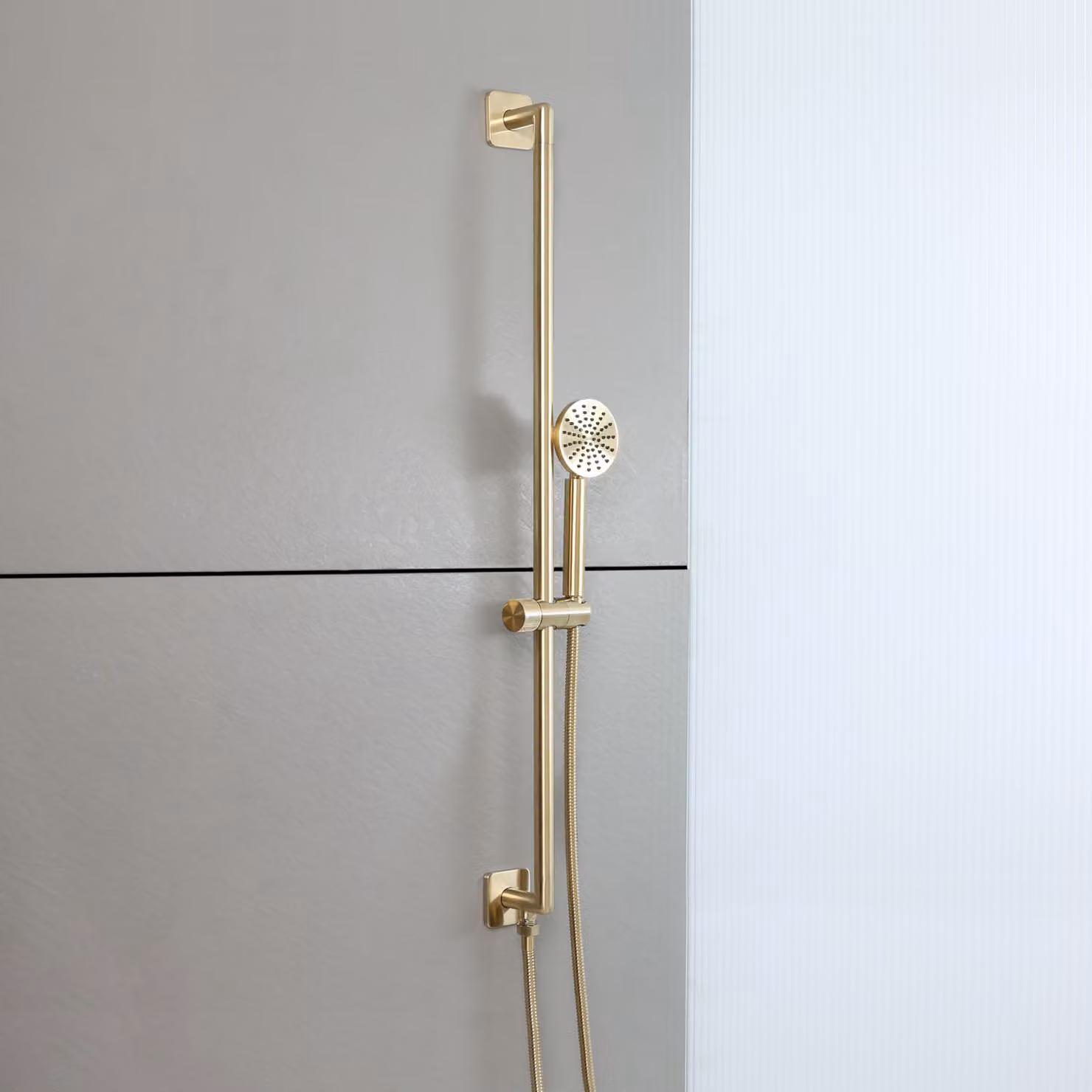 Kit Doccia con Asta Saliscendi, Doccetta e Supporto - Oro Satinato - Lune