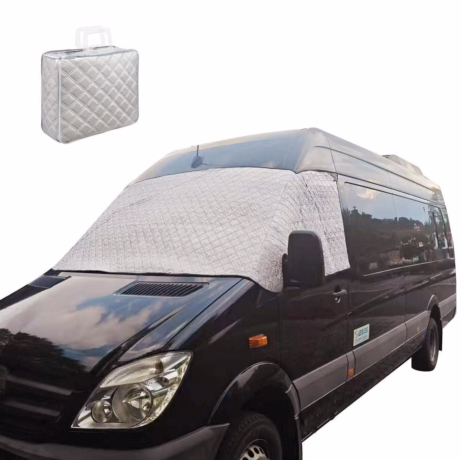 Copertura parasole per parabrezza anteriore per Mercedes-Benz Vito III W447 dal 2014 al 2024, colore argento, pieghevole, termica e antigelo