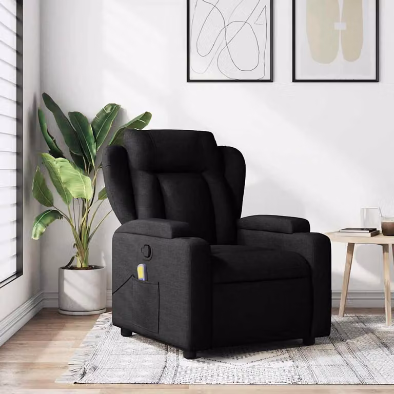 vidaXL Poltrona reclinabile relax in tessuto nero con braccioli