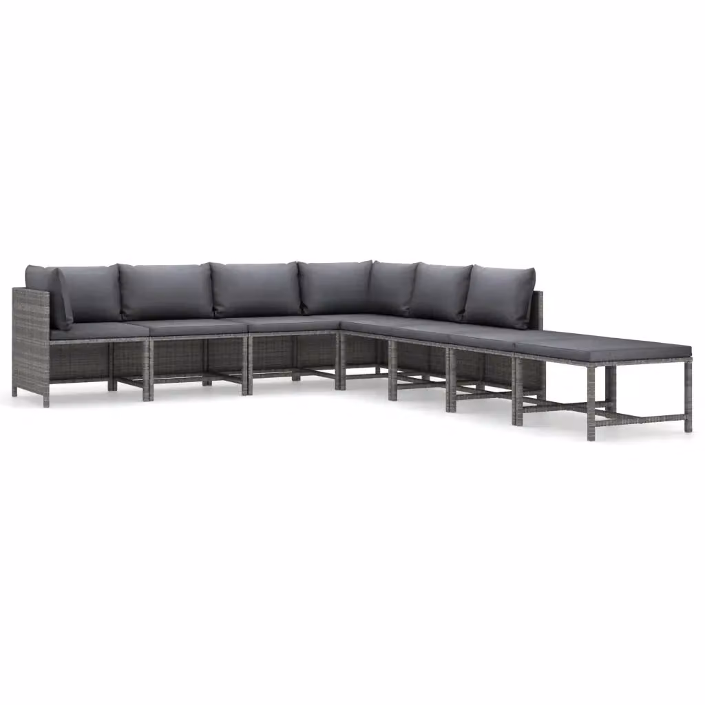 vidaXL Set Divani da Giardino 8 pz a Forma a L con Cuscini in Polyrattan Grigio Antracite e Struttura in Acciaio – 2