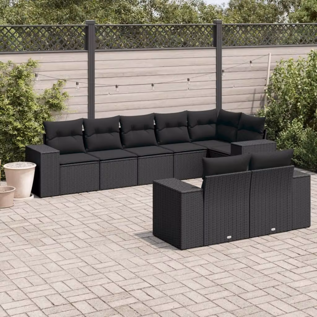 Maison Exclusive - Set da giardino 8 pezzi con cuscini in polyrattan nero