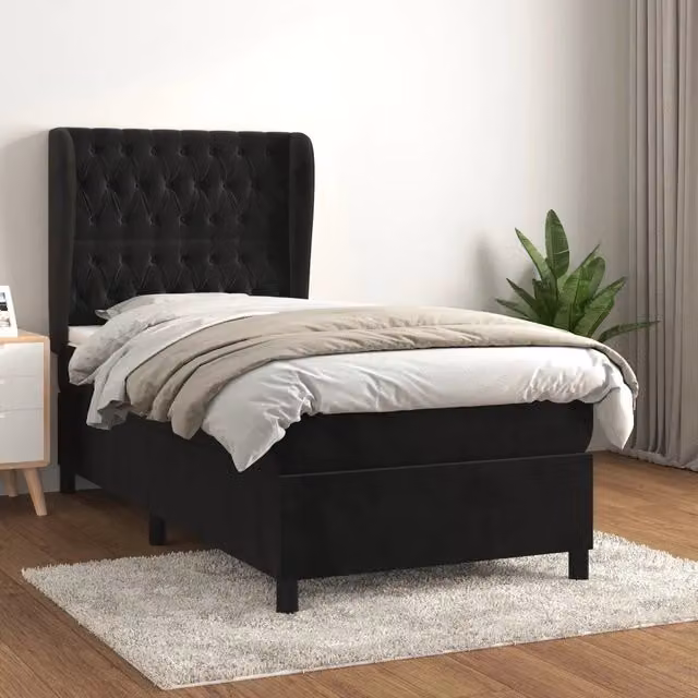 Letto Ibrido vidaXL con Giroletto a Molle e Materasso in Velluto Nero e Bianco L/P/H: 90 x 190 x 40 cm – 1