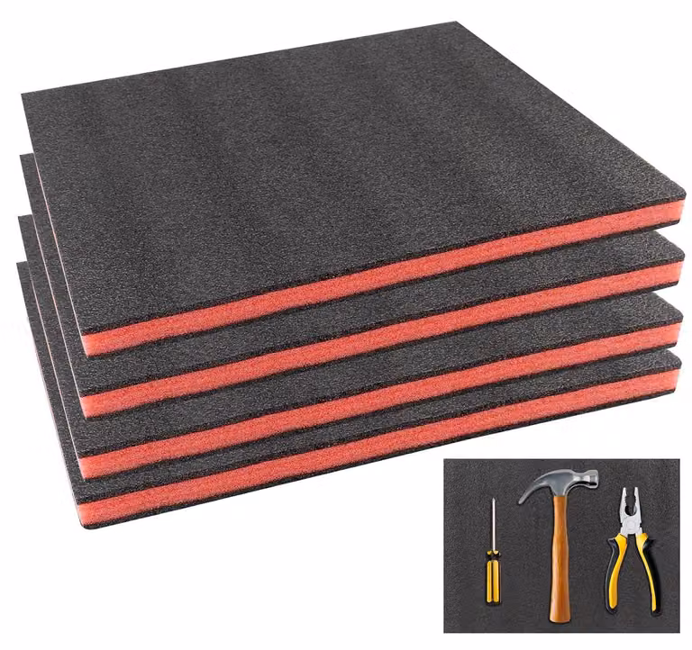 Inserti in schiuma, dimensioni 40 x 30 x 2,5 cm, confezione da 4 pezzi, colore nero e rosso, ideali per l'organizzazione e la conservazione degli utensili