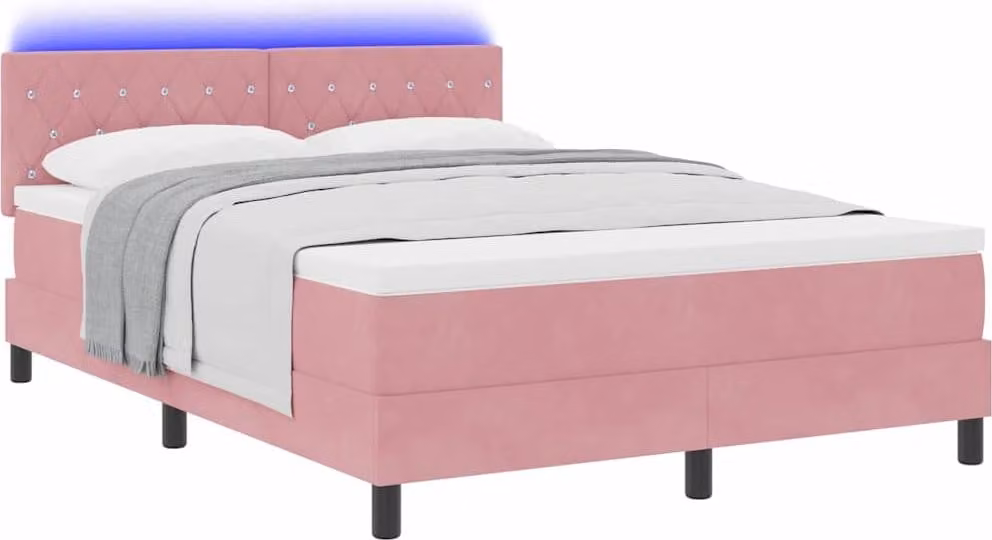 SYFAX™ Letto a Sorgente LED con materasso Rosa 140 x 200 cm Velluto