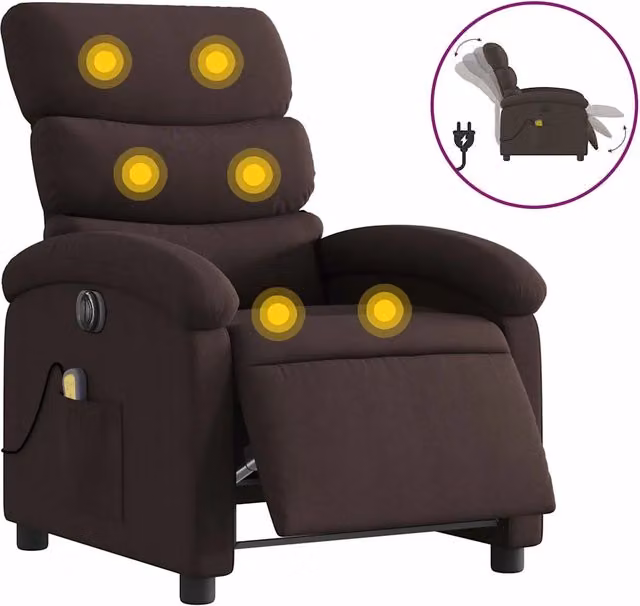 Poltrona | Sedia Relax Massaggio Reclinabile Elettrica Marrone Scuro Tessuto
