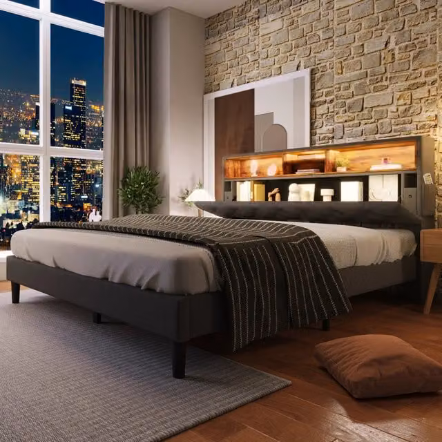 letto imbottito legno grigio 140 x 200 cm