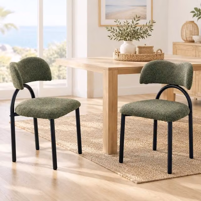 Desviae Set di 2 sedie da pranzo imbottite con schienale curvo rivestimento in tessuto verde struttura in metallo nero
