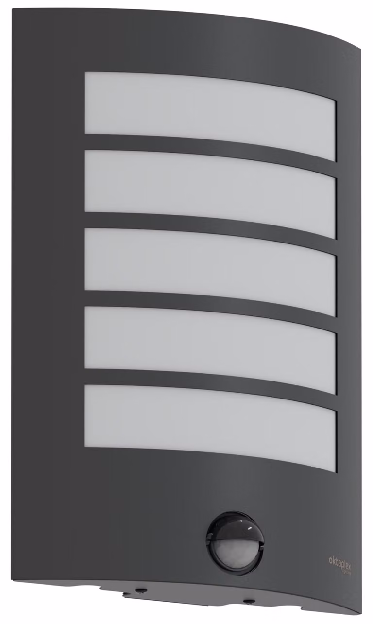 Lampada da esterno con sensore di movimento, attacco E27, grado di protezione IP44, colore antracite, portata di 7 metri