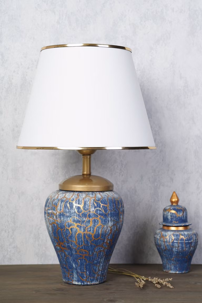 Opviq, lampada da tavolo di alta qualità con corpo in Vetroceramica, blu e bianca, alta 50 cm, larga 30 cm, attacco E27, max. 40 W | Design elegante per abitazioni e uffici moderni.