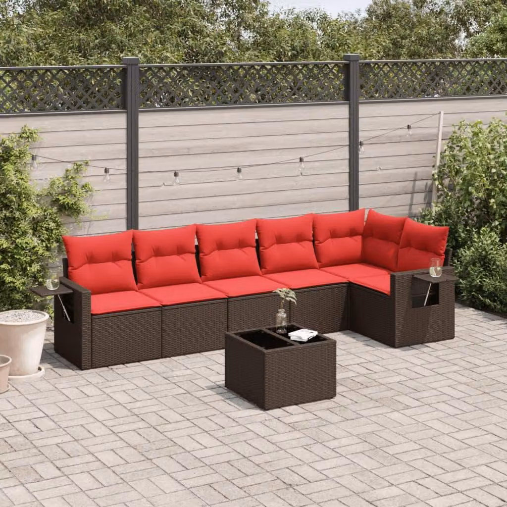 Maison Exclusive - Set di 7 pezzi per giardino con cuscini, marrone, polyrattan