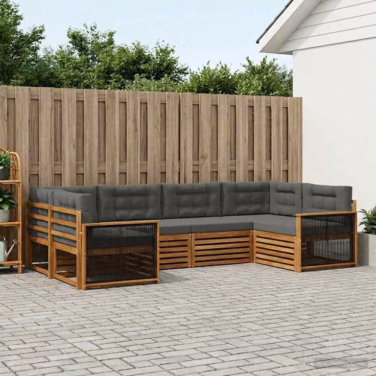 Set di divani da esterno vidaXL in legno di acacia con cuscini, 6 pezzi, Beige e Antracite