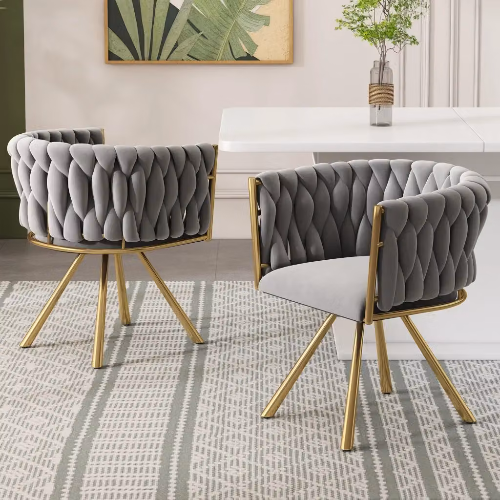 Set da 2 pezzi di sedie da pranzo REDOM girevoli a 360° in velluto grigio e oro, L/P/H: 60,96 x 60,96 x 57,79 cm