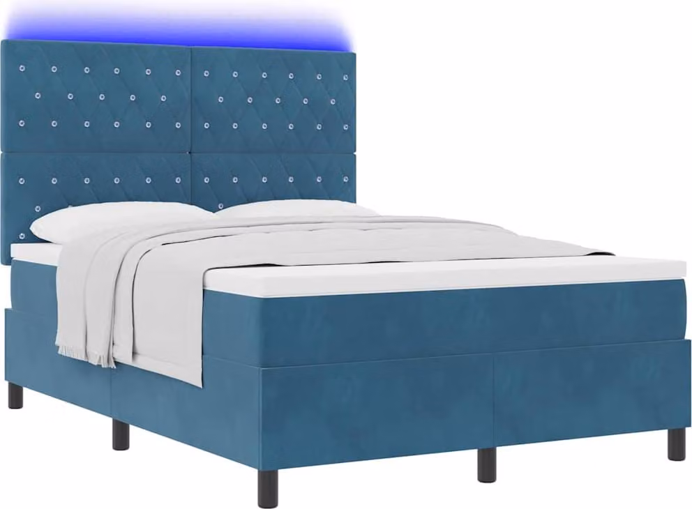 Letto boxspring LED con materasso blu scuro 160 x 200 cm tessuto
