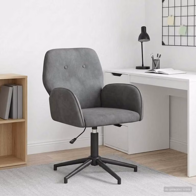 Sedia da scrivania girevole vidaXL in velluto grigio con braccioli L/P/H: 54 x 55 x 90 cm
