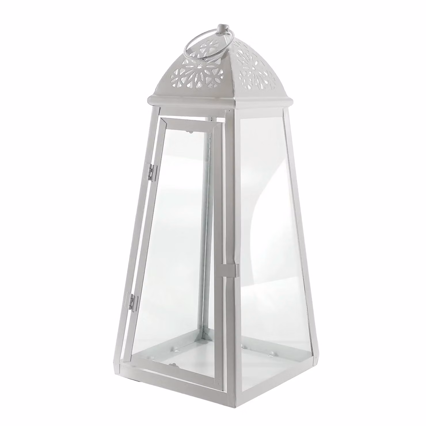 Lanterna Portacandela VESTIAMO CASA in Vetro e Metallo Bianca con Vetro Trasparente, Altezza: 41 cm