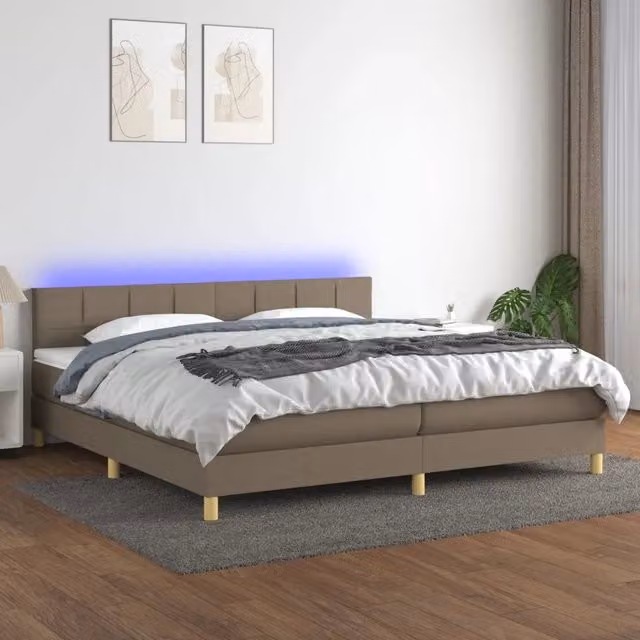 Letto a molle con illuminazione LED e porta USB vidaXL in tessuto beige L/P: 200 x 200 cm