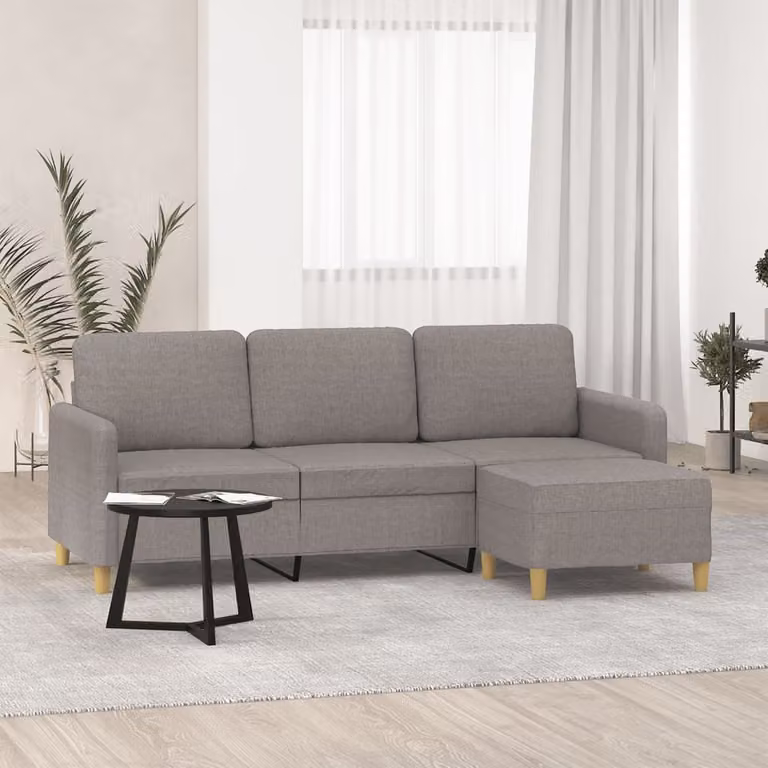vidaXL Divano a 3 Posti Moderno con Poggiapiedi in Tessuto Beige o Grigio L: 198 cm, P: 80 cm, H: 77 cm