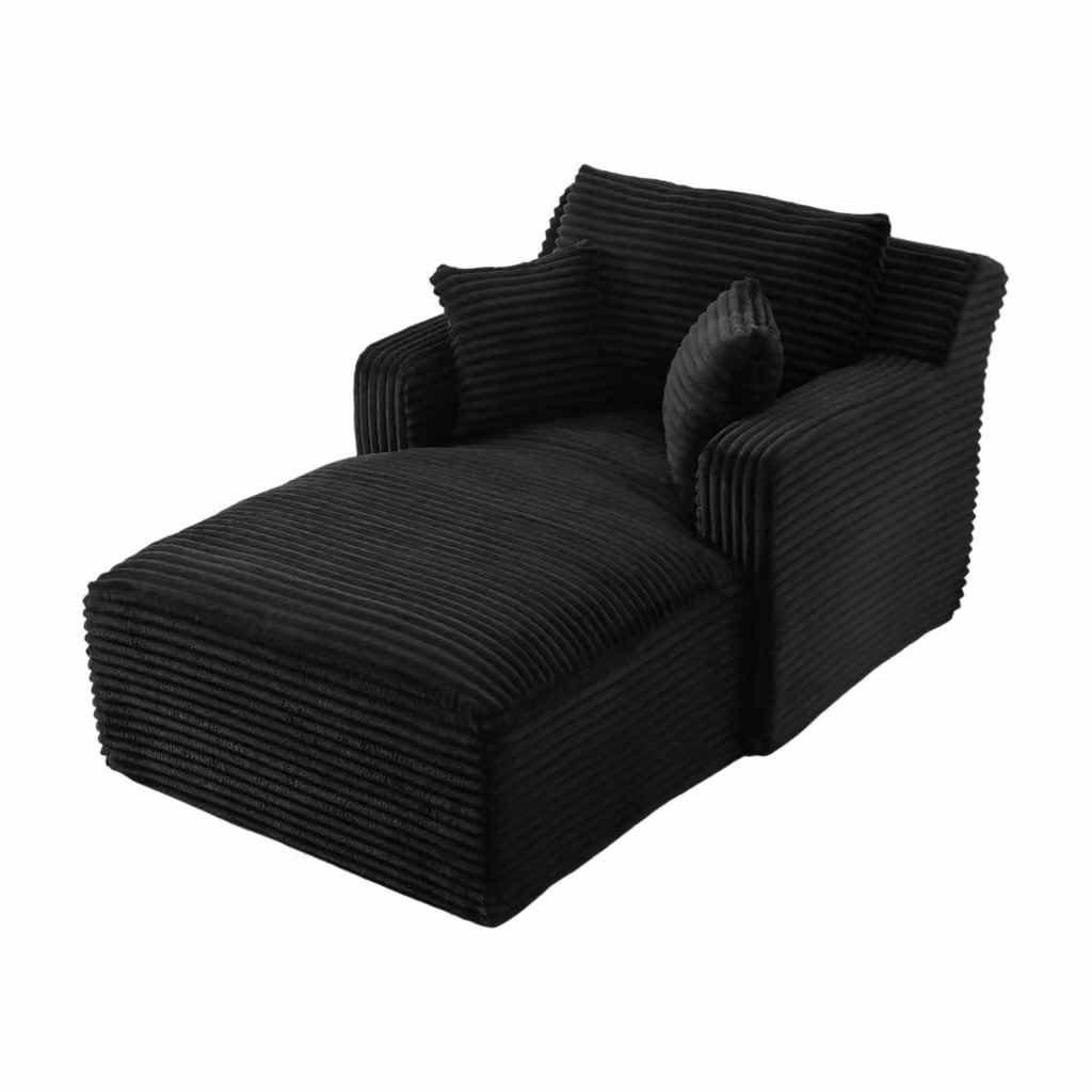 Chaise longue convertibile Chicfurn in velluto a coste nero con funzione letto per soggiorno e ufficio – 2