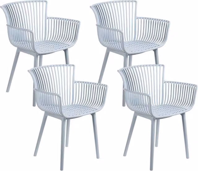 Set di 4 sedie da pranzo in plastica azzurro per interni ed esterni da giardino con braccioli in stile minimalista