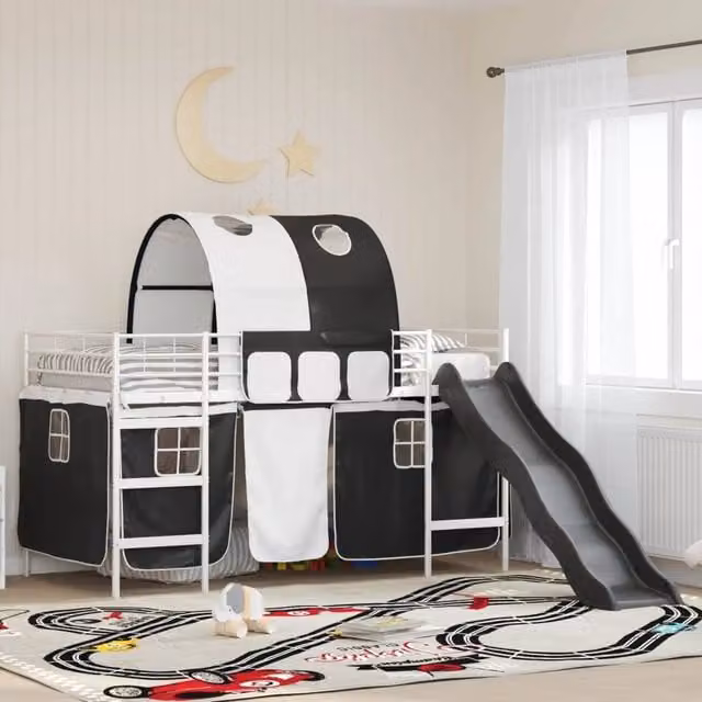 Struttura del letto loft per bambini-Giroletto per bambini Bianco e Nero 90 x 200 cm 873217